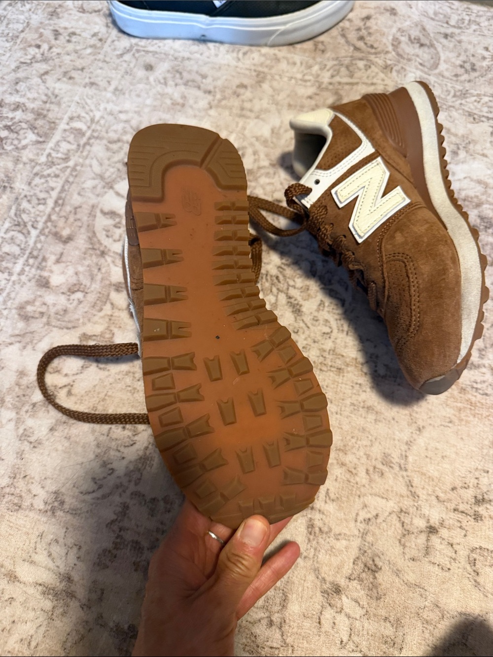 New Balance Brown Suede Lifestyle Sneaker with Cream Accents - Picture 2 of 3
